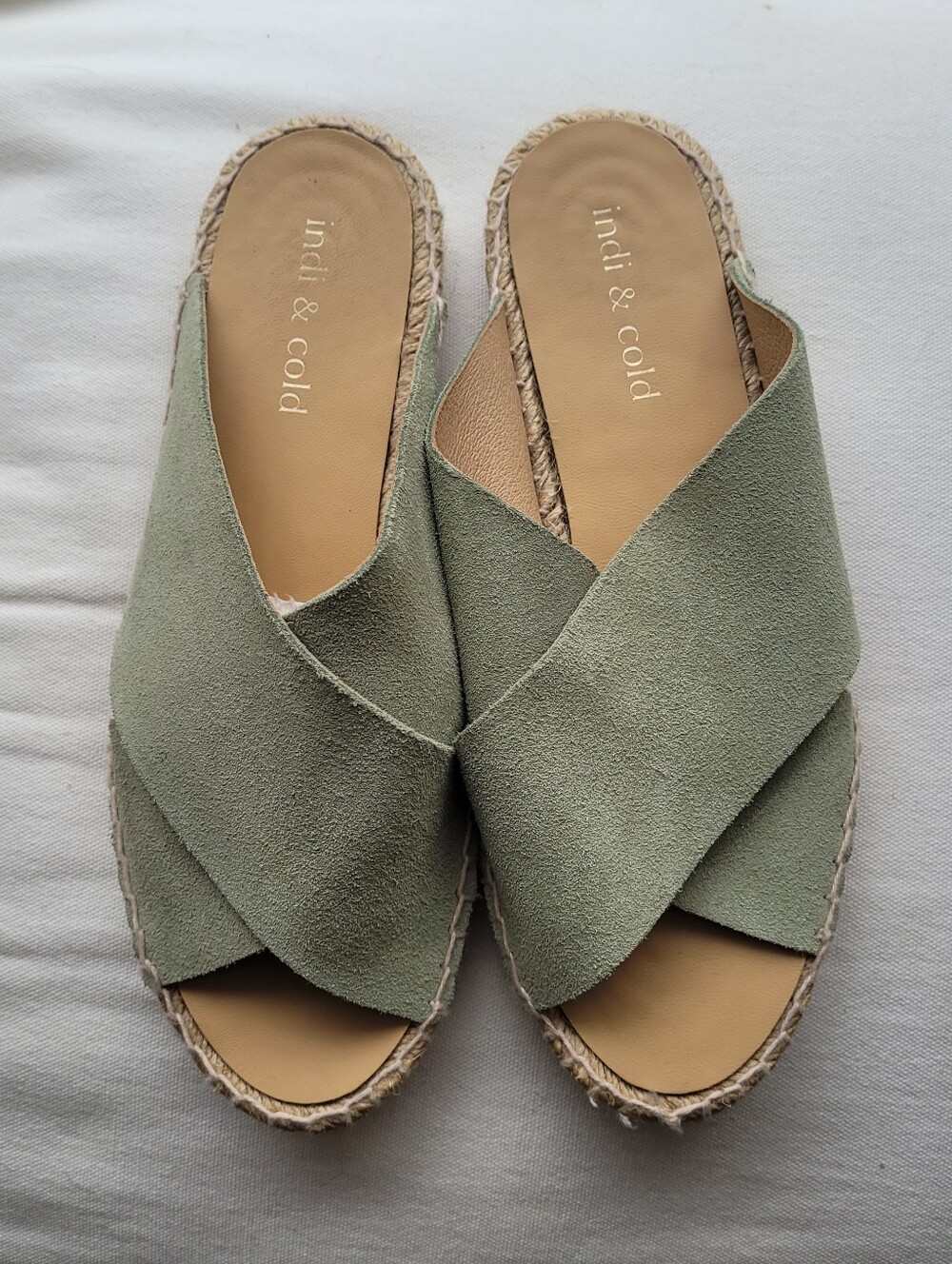 Indi & Cold boho espadrille sandals, soft sage green suede, made in Spain, EU 37 - Picture 2 of 6